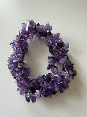 Natural Amethyst Chip Stretch Bracelet Purple Stone Boho Beaded Bracelet